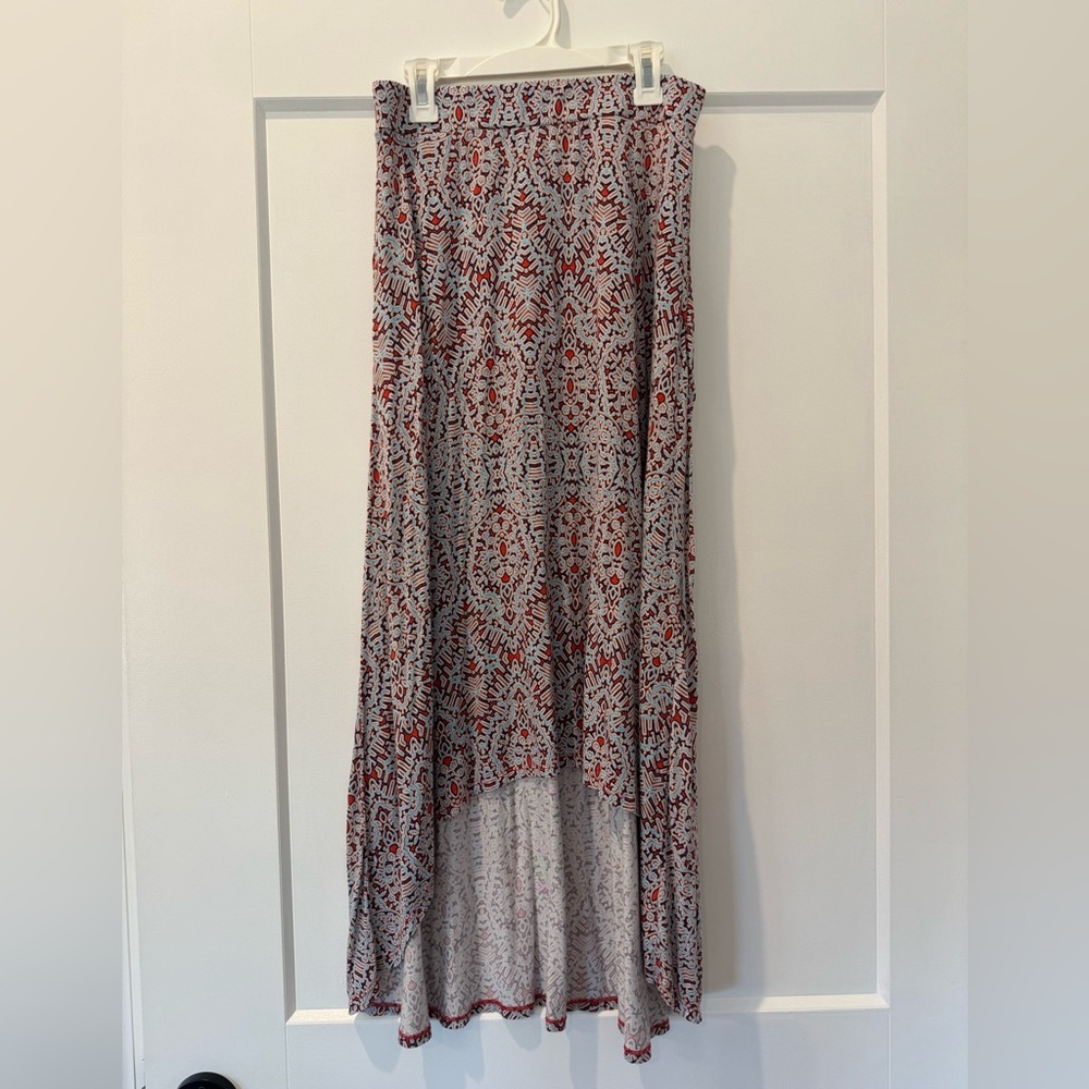 The Limited Red, Light Blue, and Gray High-Low Skirt